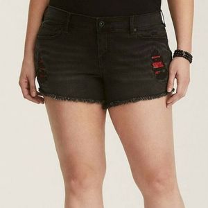 Torrid Black Distressed Rose Patch Fenim Shorts